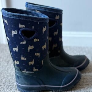 Navy Alpaca Print Waterproof Boots